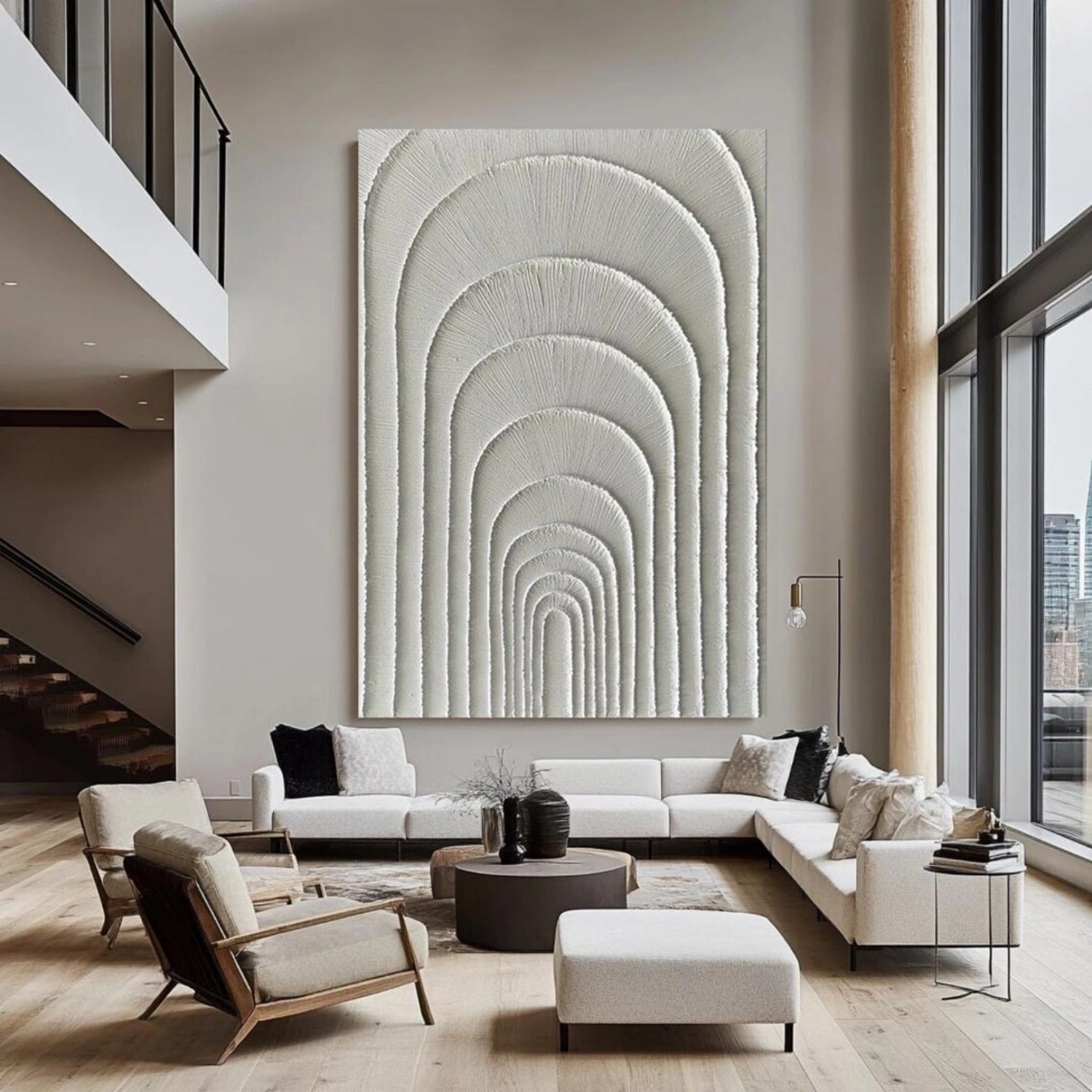 White Plaster Art Minimalist Textured Paintings Canvas Wall Decor #MM315 - Perfect for Modern Living Room, Bedroom & Office Decor