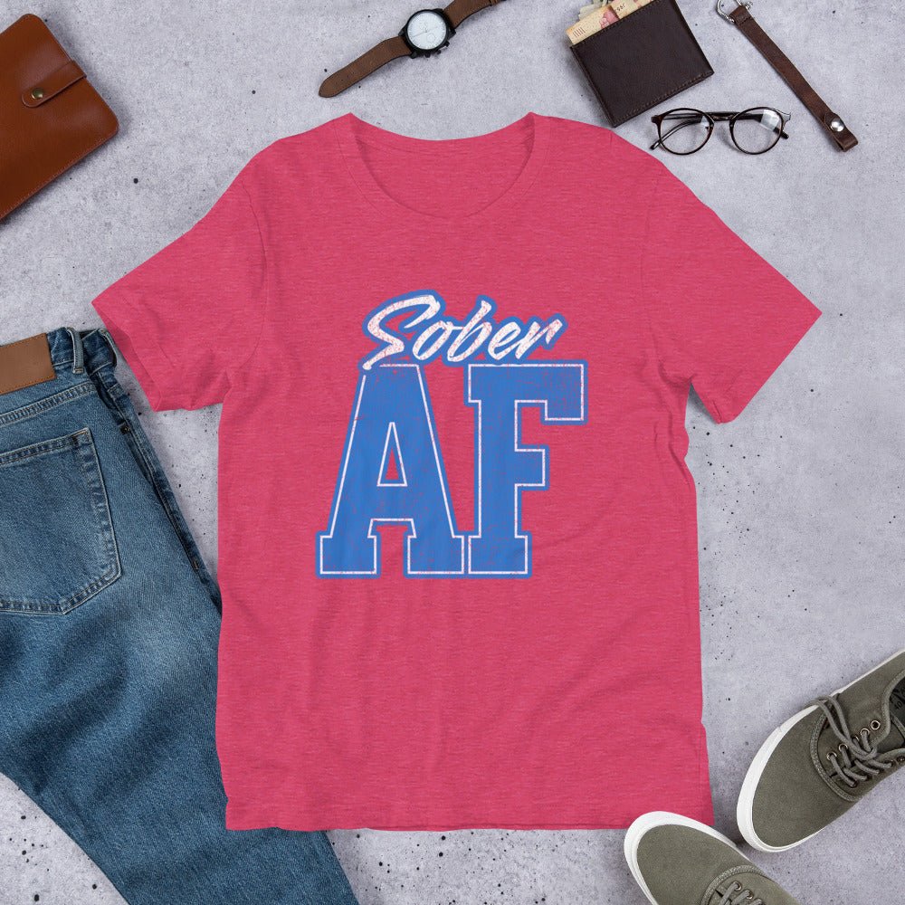 Sober AF Collegiate Unisex T-Shirt - Comfortable Cotton Tee for College Students, Sobriety Support & Casual Wear