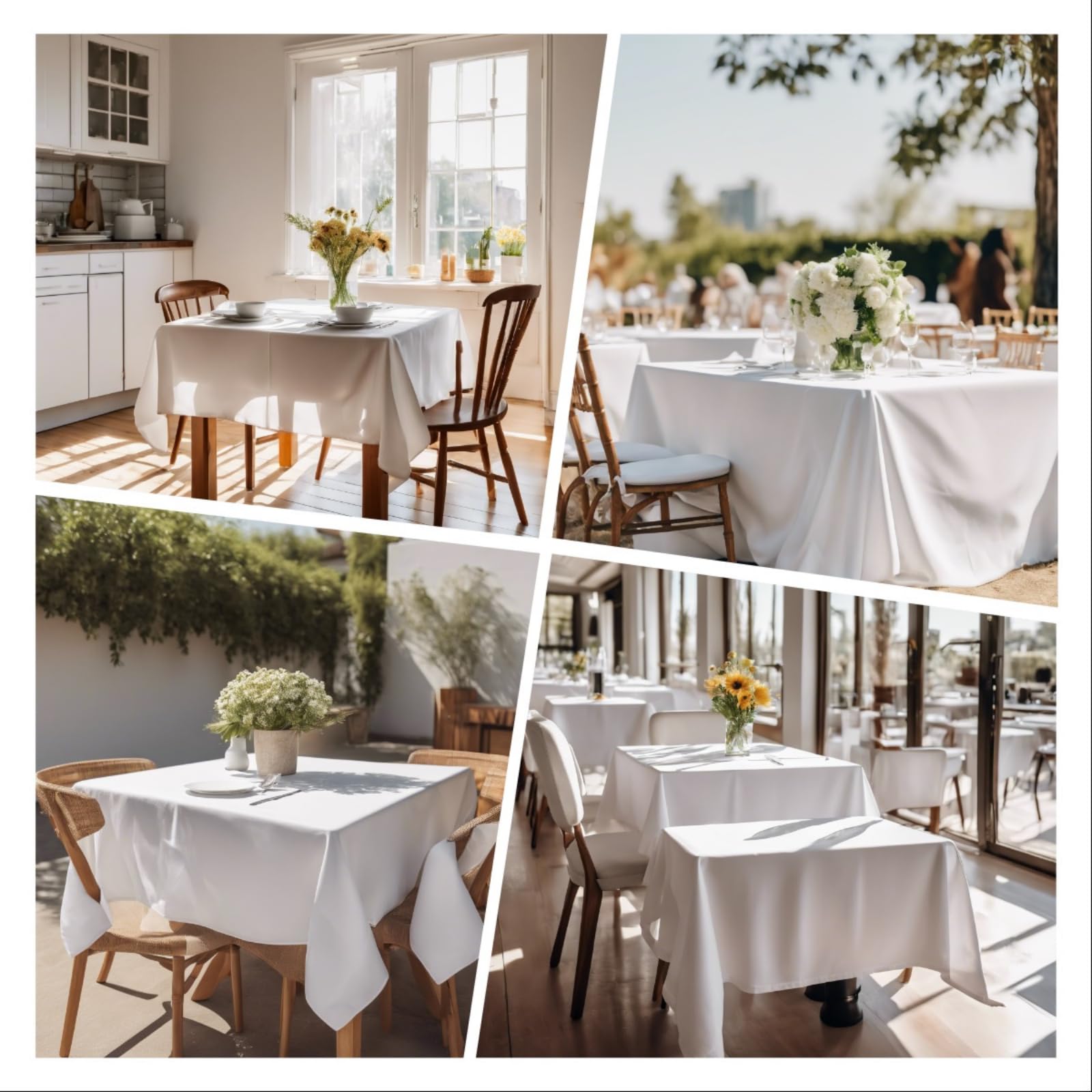 Premium 52x52 Inch White Square Tablecloth - Washable Polyester Fabric Table Cover for Dining, Camping, Outdoor Picnics, Parties & Home Decor