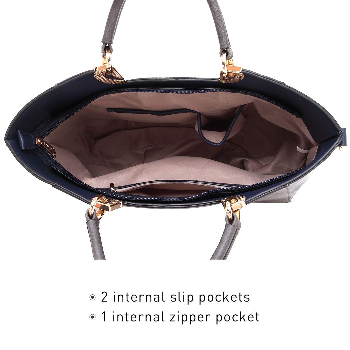 Dasein Women's Two-Tone Leather Handbag - Top Handle Shoulder Bag Tote Hobo Purse with Matching Clutch for Work, Travel & Everyday Use