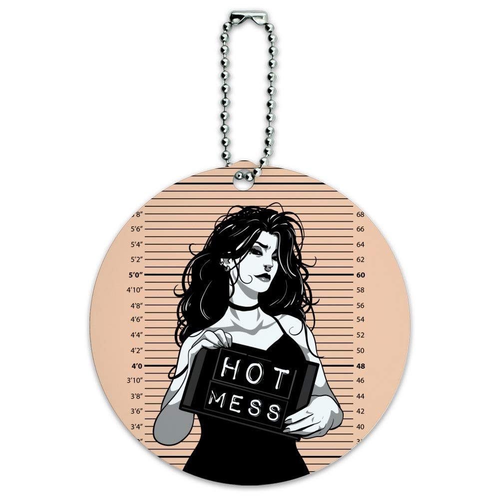 Funny Hot Mess Woman Mug Shot Round Luggage ID Tag - Durable Suitcase Carry-On Baggage Tag for Travel Accessories - Perfect for Airports, Cruises & Vacation Trips
