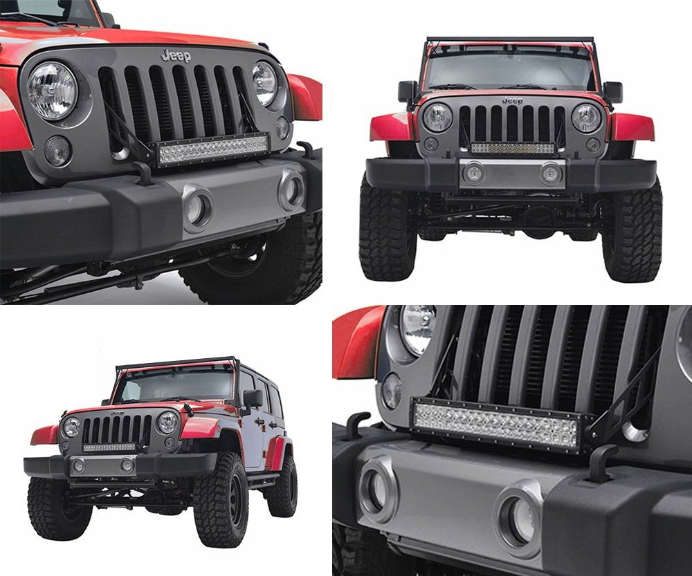 120W 20 LED Light Bar with Front Grille Bracket & Wiring Kit for 2007-2017 Jeep Wrangler JK - Off-Road Lighting, Trail Driving, Night Adventure Accessories