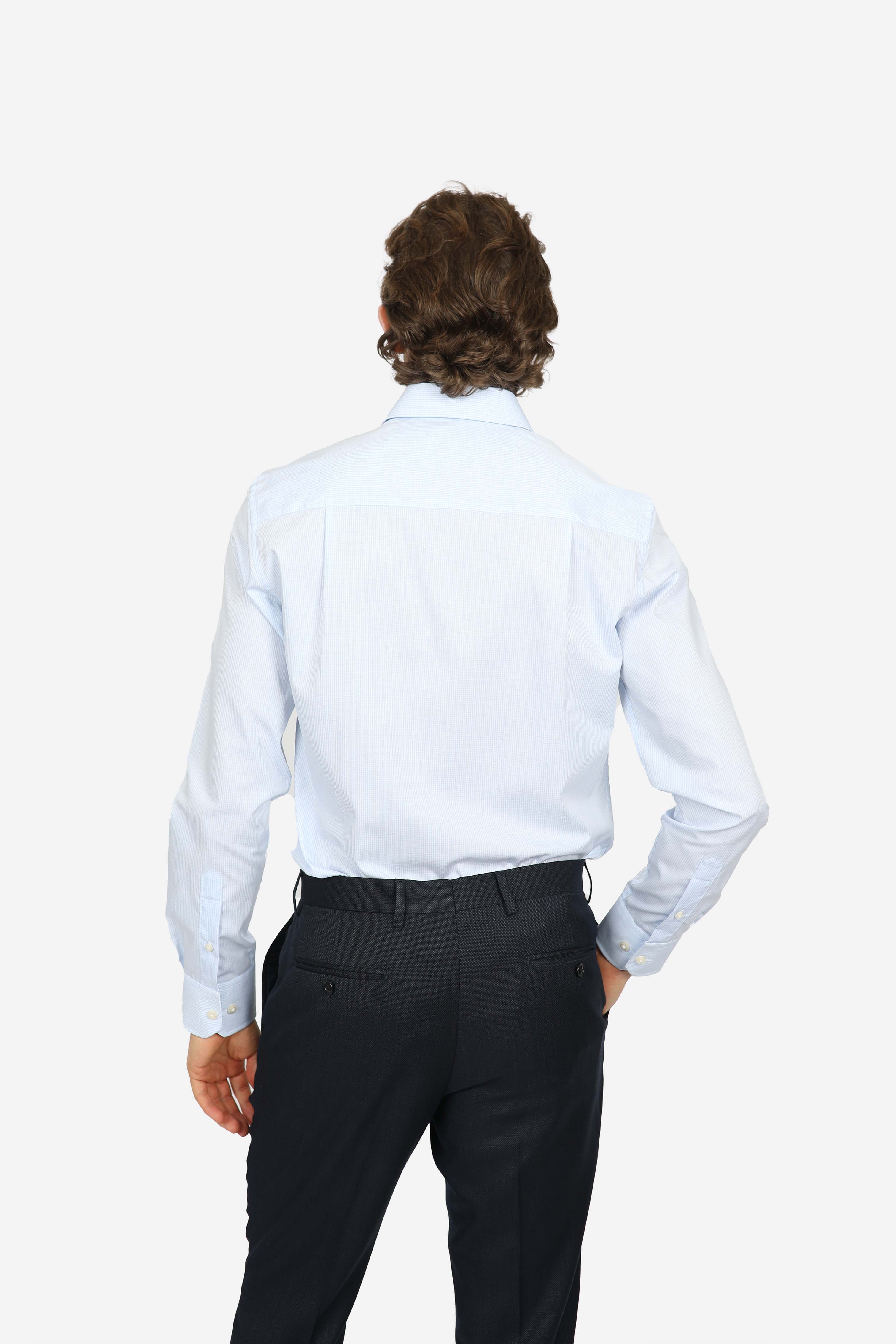 Cerulean Blue Checkered Slim Fit Men's Dress Shirt - Perfect for Office Wear & Casual Outfits