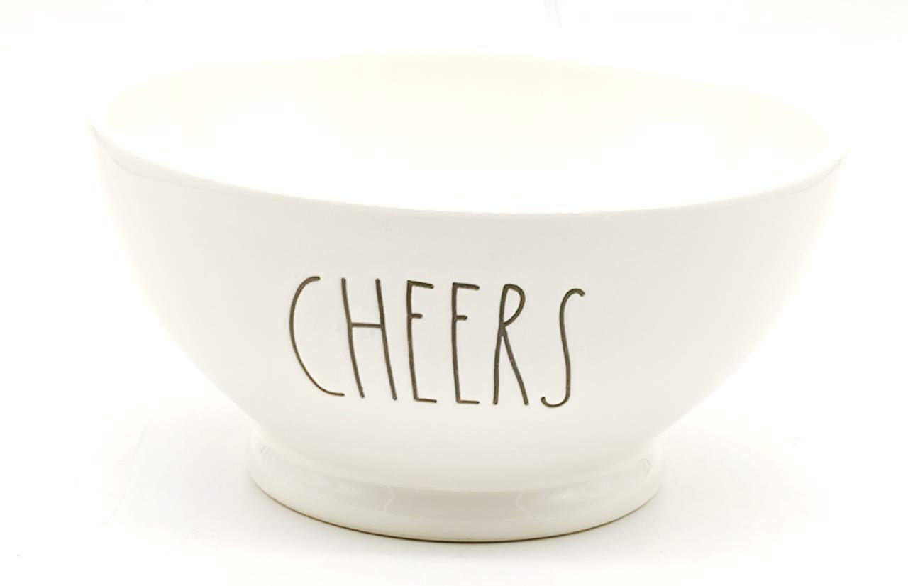 Rae Dunn by Magenta CHEERS Ice Cream & Cereal Large Bowl - Perfect for Breakfast, Desserts & Home Decor - Ceramic Serving Bowl for Ice Cream, Cereal, Snacks & More