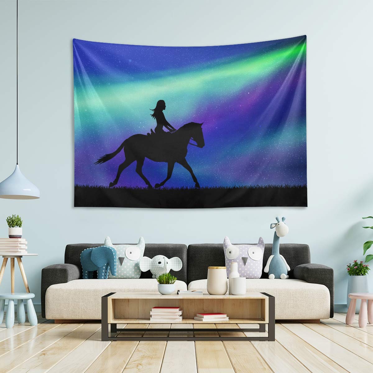 Large 80x60 Inch MCHIVER Northern Lights Wall Tapestry - Running Horse & Girl Art Print for Bedroom Decor, Dorm Room Hanging, Living Room Wall Art | Perfect for Boho Home Decor, Meditation Spaces & Hippie Aesthetic