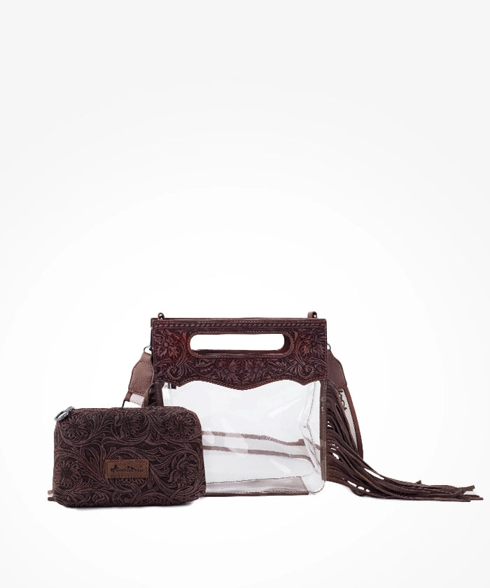 Montana West Women's Top Handle Clear Fringe Crossbody Bag Set - Stylish Shoulder Purse for Daily Use, Work, and Evening Out