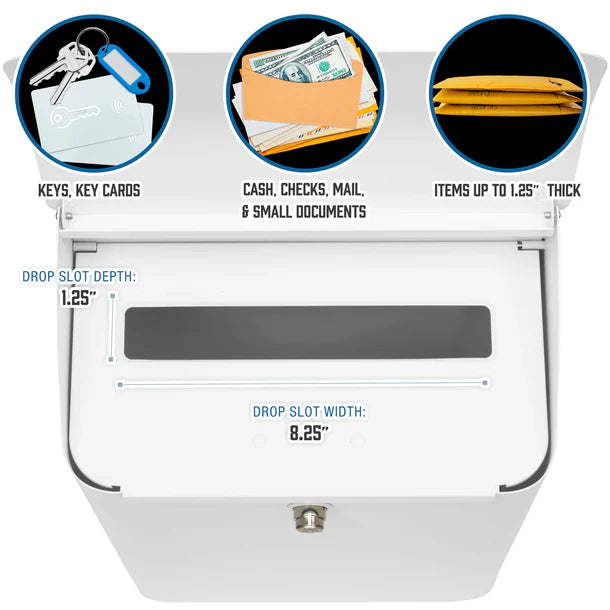 Barska CB14074 Secure Wall Mount Mail Drop Box with Top Opening - Perfect for Home, Office, and Apartment Mail Security