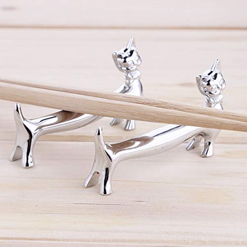 Premium Stainless Steel Cat-Shaped Chopstick & Utensil Rests (Silver) - Elegant Tableware for Asian Dining, Sushi Nights & Home Decor