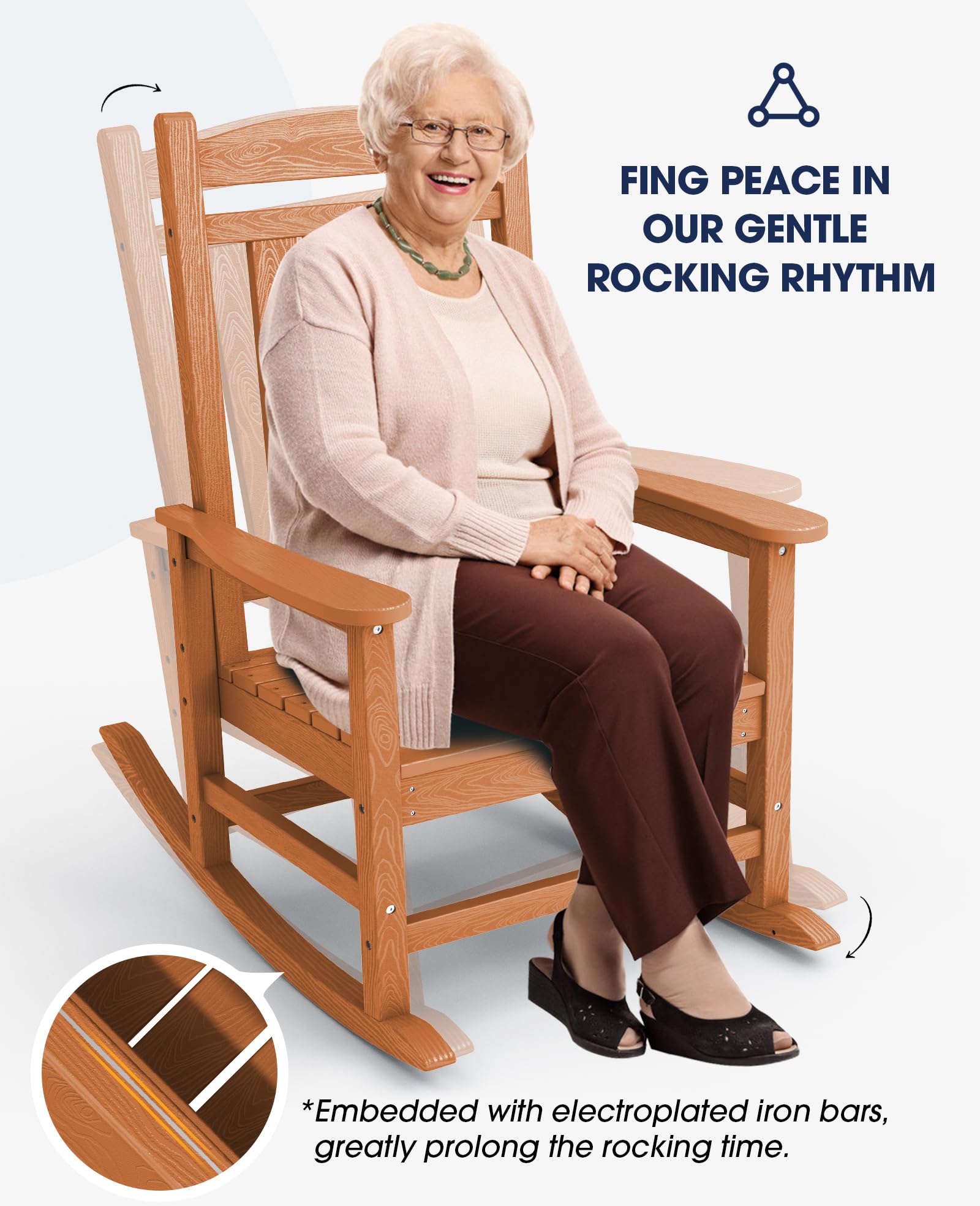 KINGYES Outdoor Rocking Chairs for Patio - Weather Resistant High Back Porch Rocker with Comfortable Cushion for Adults - Perfect for Garden, Backyard, Deck & Poolside Relaxation (Orange)