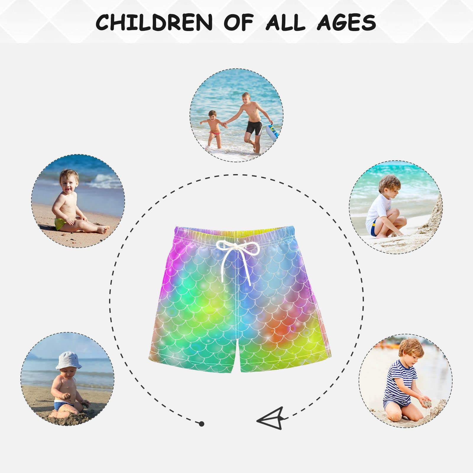 Susiyo Rainbow Mermaid Scales Boys Swim Trunks - Quick Dry Beach Board Shorts for Toddlers | Perfect for Pool, Beach & Summer Water Activities