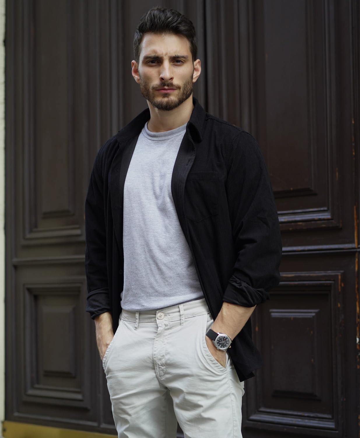 COOFANDY Men's Waffle Knit Button Down Shirt - Casual Long Sleeve Shacket Jacket with Pockets for Fall & Winter Layering | Perfect for Outdoor Activities, Work & Date Nights