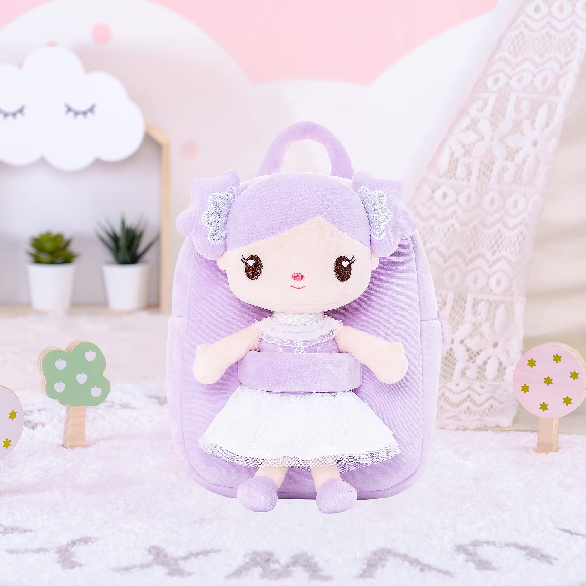 Gloveleya Toddler Backpack for Girls - Cute 9 Inch Kids Backpack with Candy Purple Doll - Perfect for Preschool, Daycare & Travel Accessories