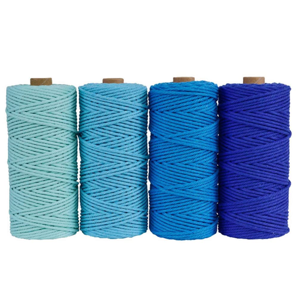 4 Ply Twisted Macrame Cotton Cord - Natural DIY Macrame Yarn for Plant Hangers, Wall Hangings & Home Decor (4mm x 109 Yards, Deep Blue) | Perfect for Boho Crafts, Gift Wrapping & Jewelry Making