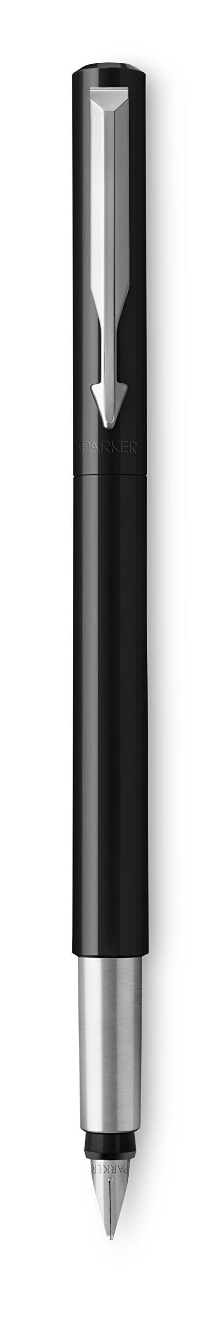 PARKER Vector Fountain Pen - Black with Chrome Trim, Fine Nib, Blue Ink in Gift Box | Premium Writing Instrument for Professionals, Students & Calligraphy | Ideal for Office, School & Luxury Gifts