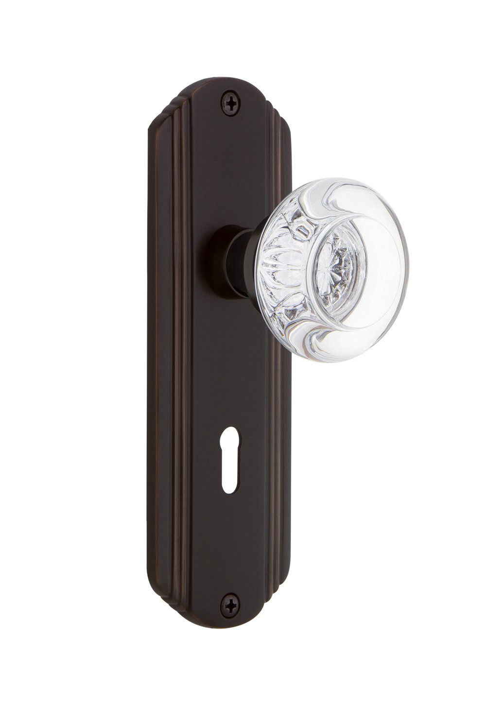 Vintage Style Clear Crystal Glass Door Knob with Keyhole - Single Dummy Round Deco Plate in Timeless Bronze Finish | Perfect for Antique Doors, Cabinets, and Home Restoration Projects