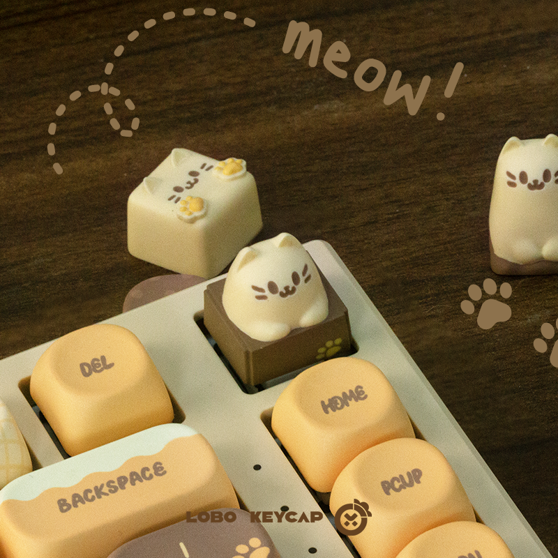 Custom MEOW Theme Resin Art Keycaps - Personalized Cat Design Mechanical Keyboard Keycaps for Gaming & Typing Enthusiasts