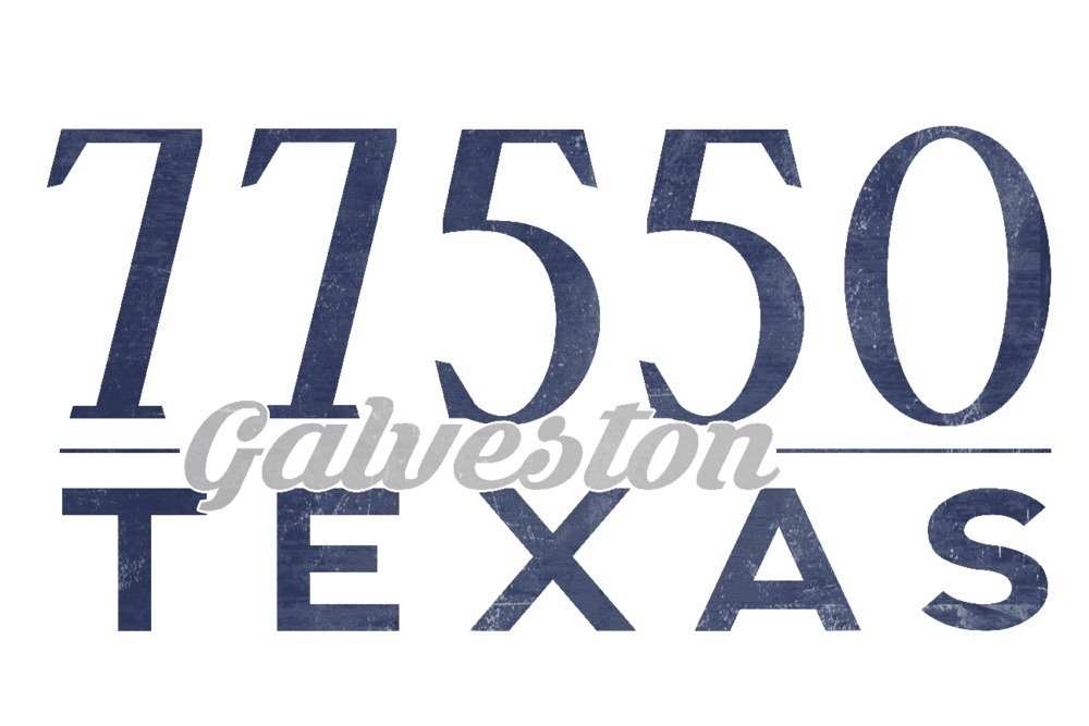 Galveston Texas 77550 Zip Code Blue 24x36 Signed Art Print - Coastal Wall Decor Poster for Beach House, Office & Living Room