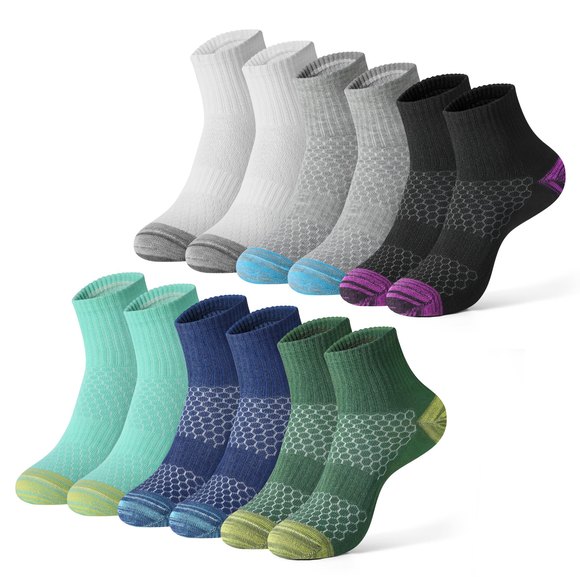 Honeysea Women's Breathable Mesh Crew Socks - 6 Pairs Lightweight Athletic Compression Socks for Hiking, Running, Gym & Everyday Comfort