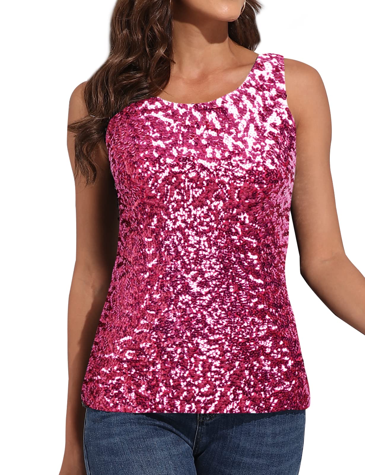 Sparkly Sequin Tank Top for Women - Glam Shimmer Party Vest, Art Deco Style | Perfect for Rave, Club, Night Out & Festivals