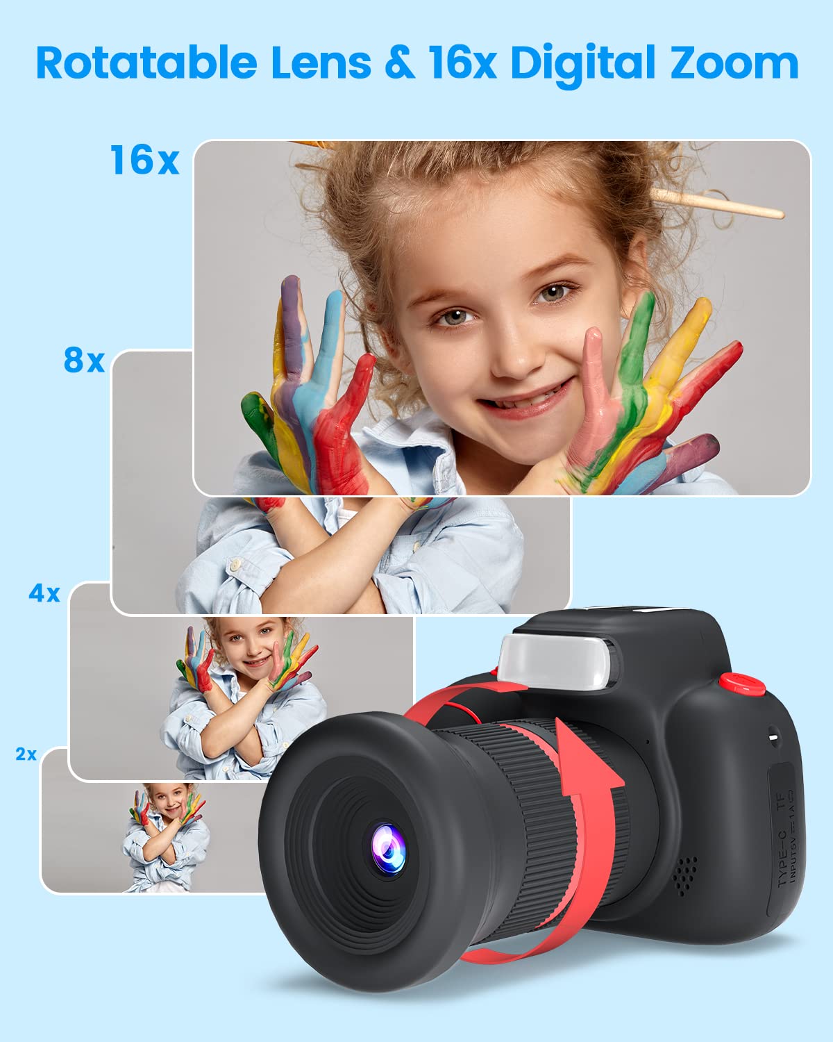 4K Kids Digital Camera with Rotatable Zoom Lens & Auto Focus - Best Christmas Birthday Gift for Boys Girls Ages 8-12 - Includes 64GB SD Card - Perfect for Travel, Parties & Creative Photography Learning