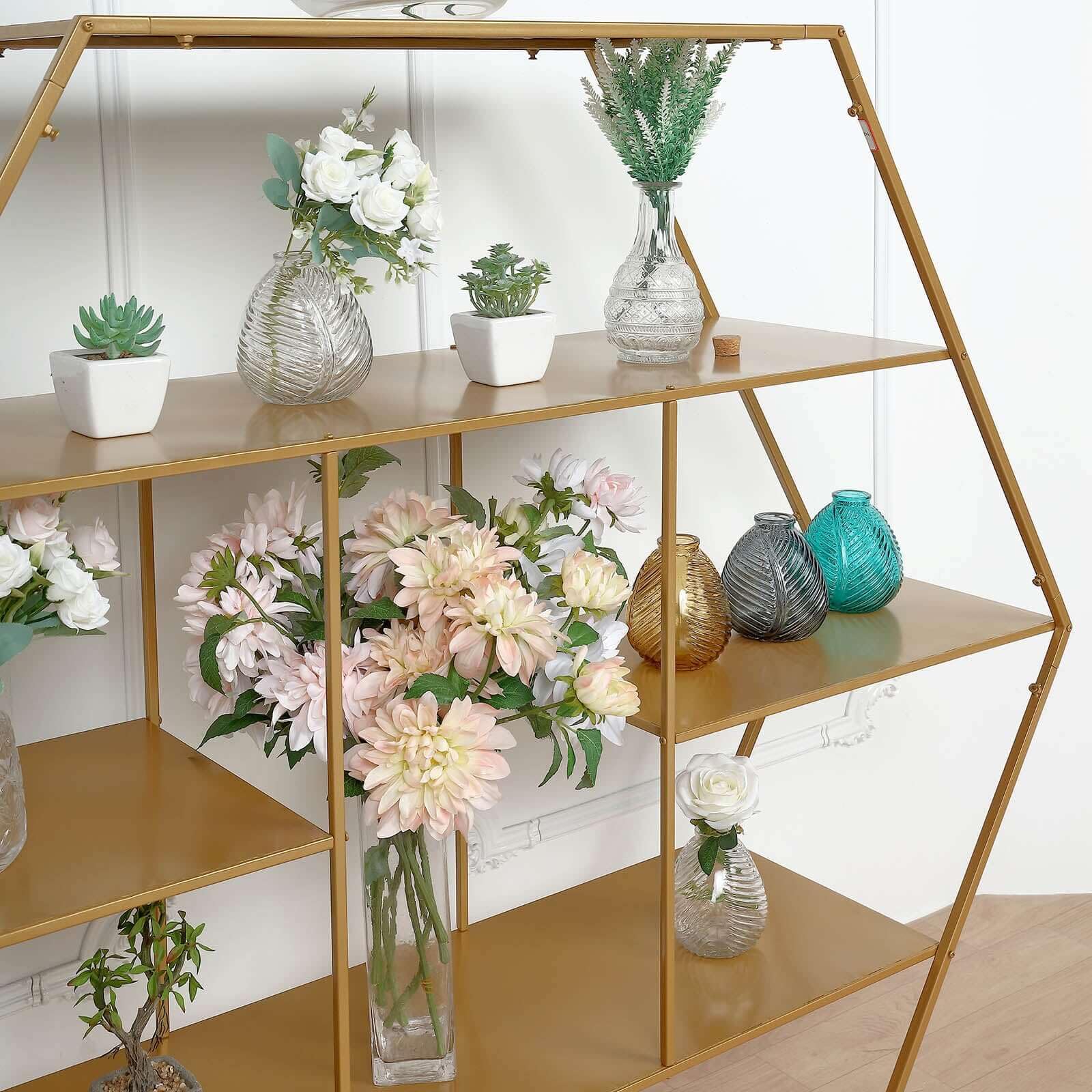 Efavormart 4ft Large Gold Metal Hexagonal Cake Dessert Display Stand - Wedding Arch Backdrop, Balloons Rack, Modern Bookcase - Perfect for Wedding Decor, Party Centerpiece & Home Display