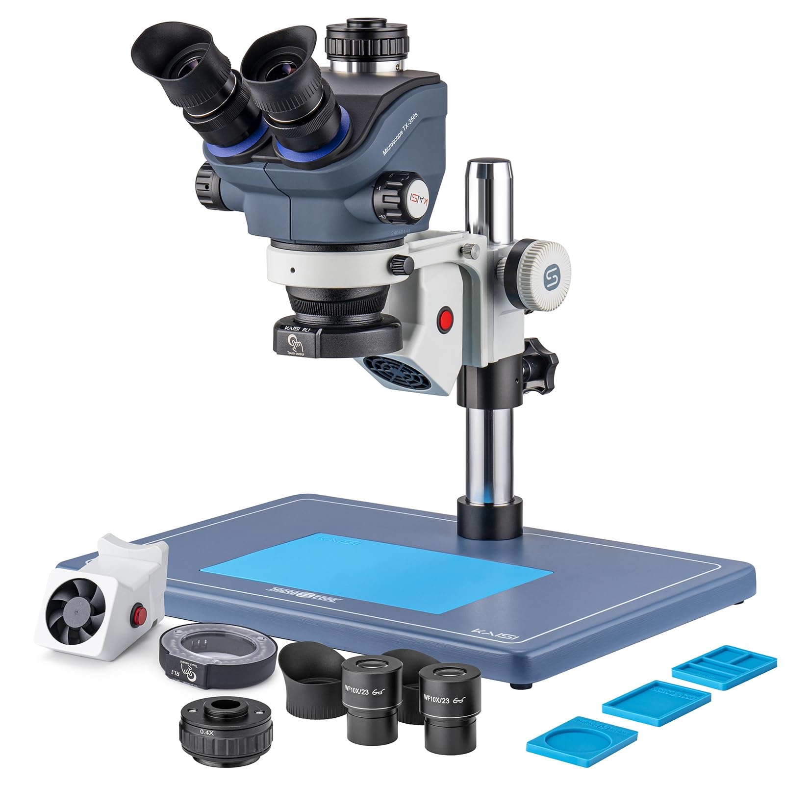 Professional Trinocular Stereo Microscope 7X-50X Magnification with WF10x23 Eyepieces - Ideal for Electronics Repair, Soldering, PCB Inspection & Lab Research