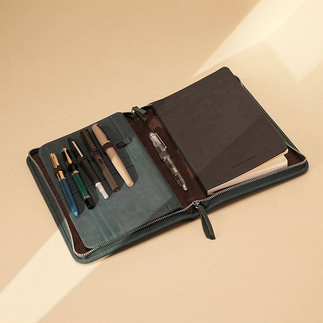 Premium A5 Blue Leather Endless Folio - Perfect for Journaling, Note-Taking & Business Meetings | Durable Vegan Leather Cover for Notebooks & Planners