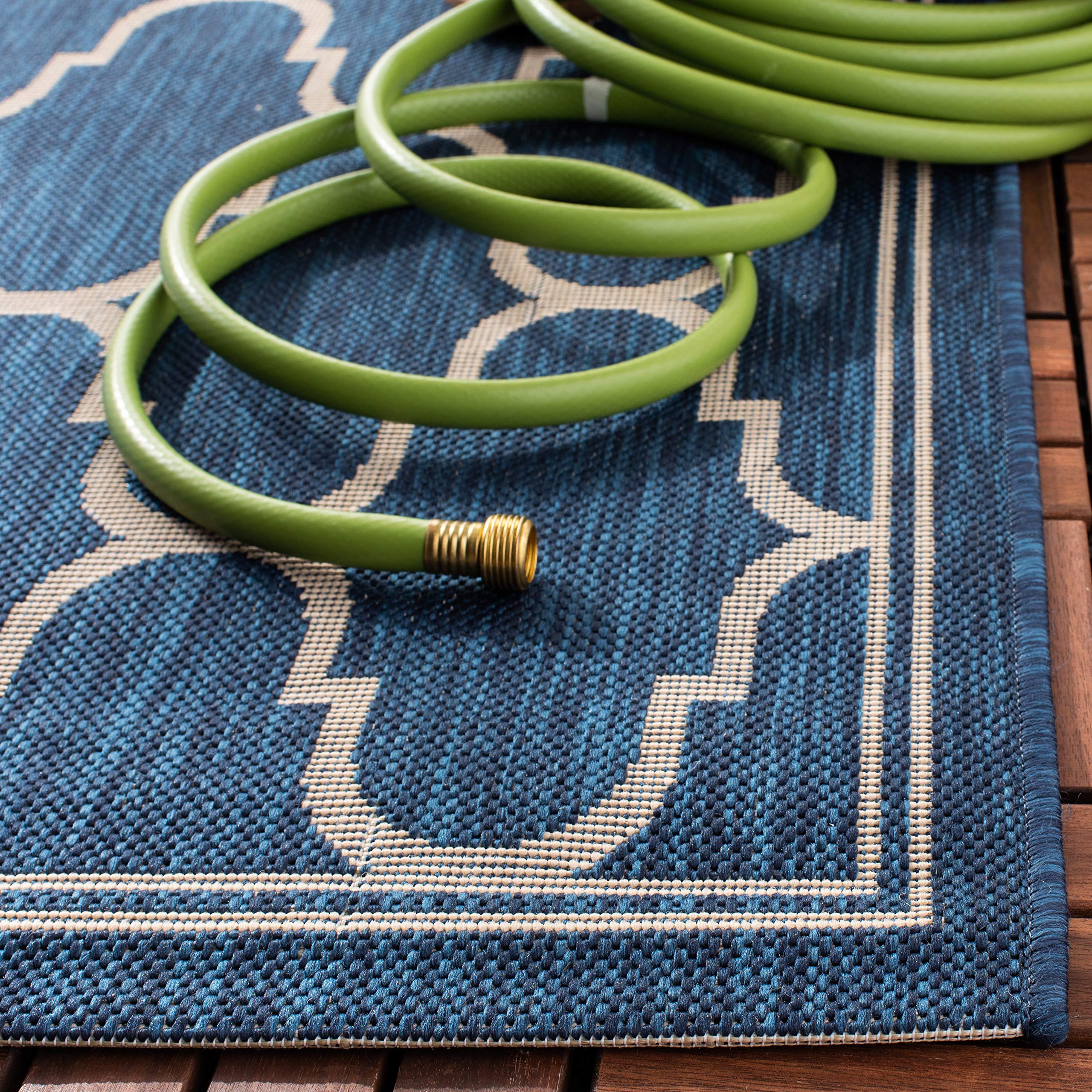 SAFAVIEH Courtyard Collection 8' x 11' Navy & Beige Indoor/Outdoor Area Rug - Non-Shedding, Easy Care & Machine Washable - Perfect for Living Room, Bedroom, Patio, Backyard & Mudroom (CY6016-268)
