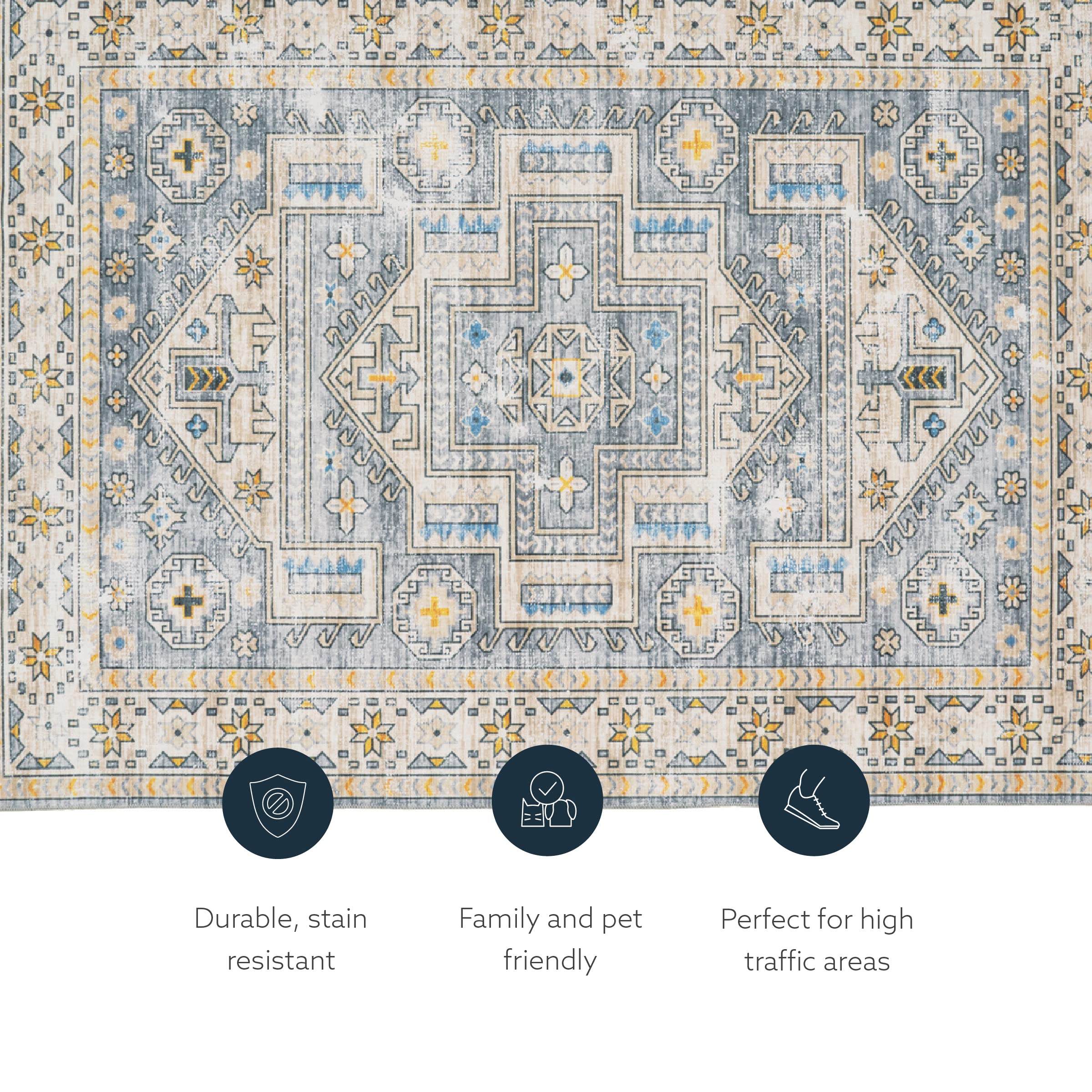 Linon Home Decor Washable Area Rug 5' x 7' - Soft Grey & Beige Modern Design for Living Room, Bedroom, Nursery | Indoor Non-Slip Floor Mat Easy to Clean