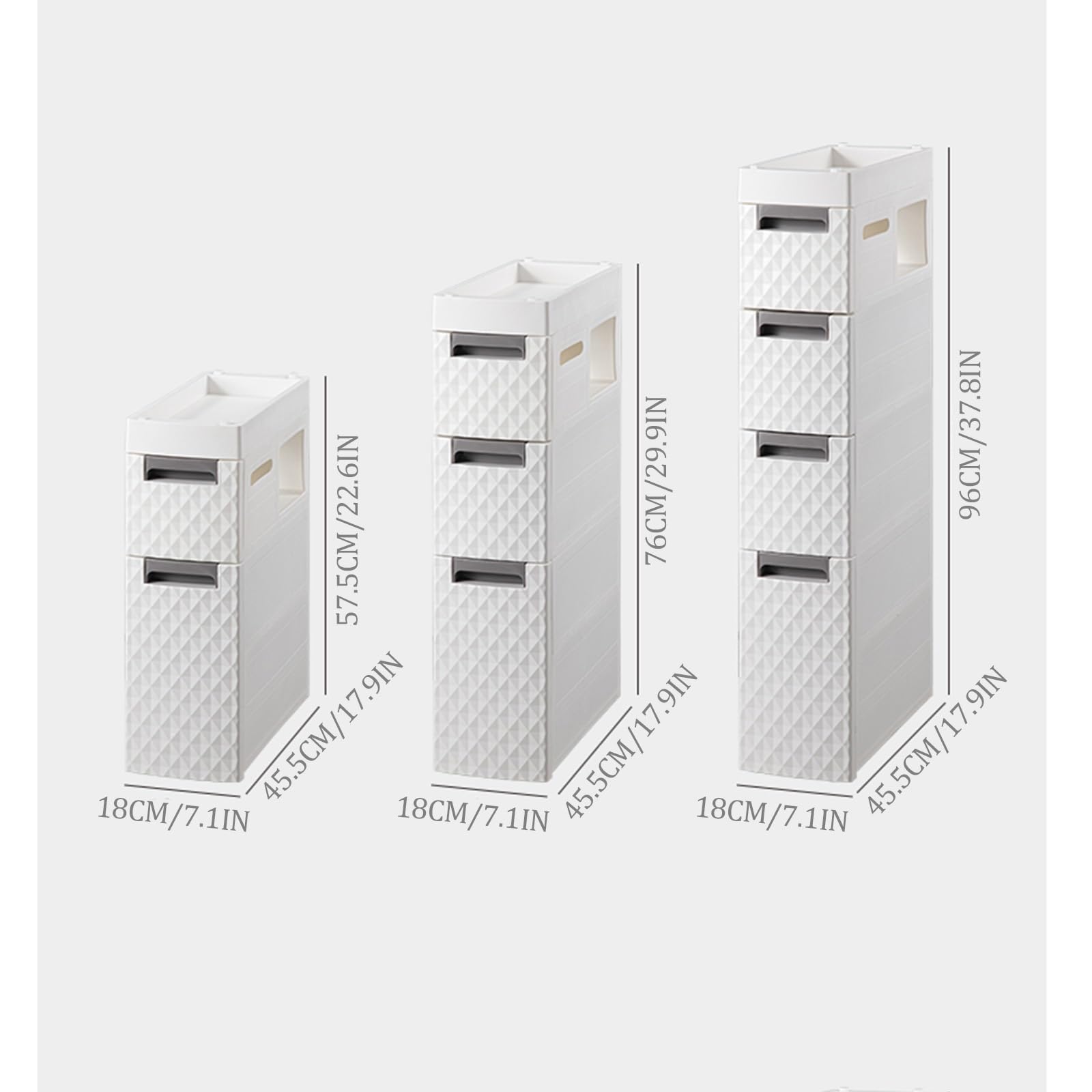 18CM/7.1IN Narrow Plastic Bathroom Storage Cabinet with Drawers & Shelf - Space-Saving Bathroom Organizer with Dual-Sided Tissue Holder - Perfect for Small Bathrooms, Apartments & RVs