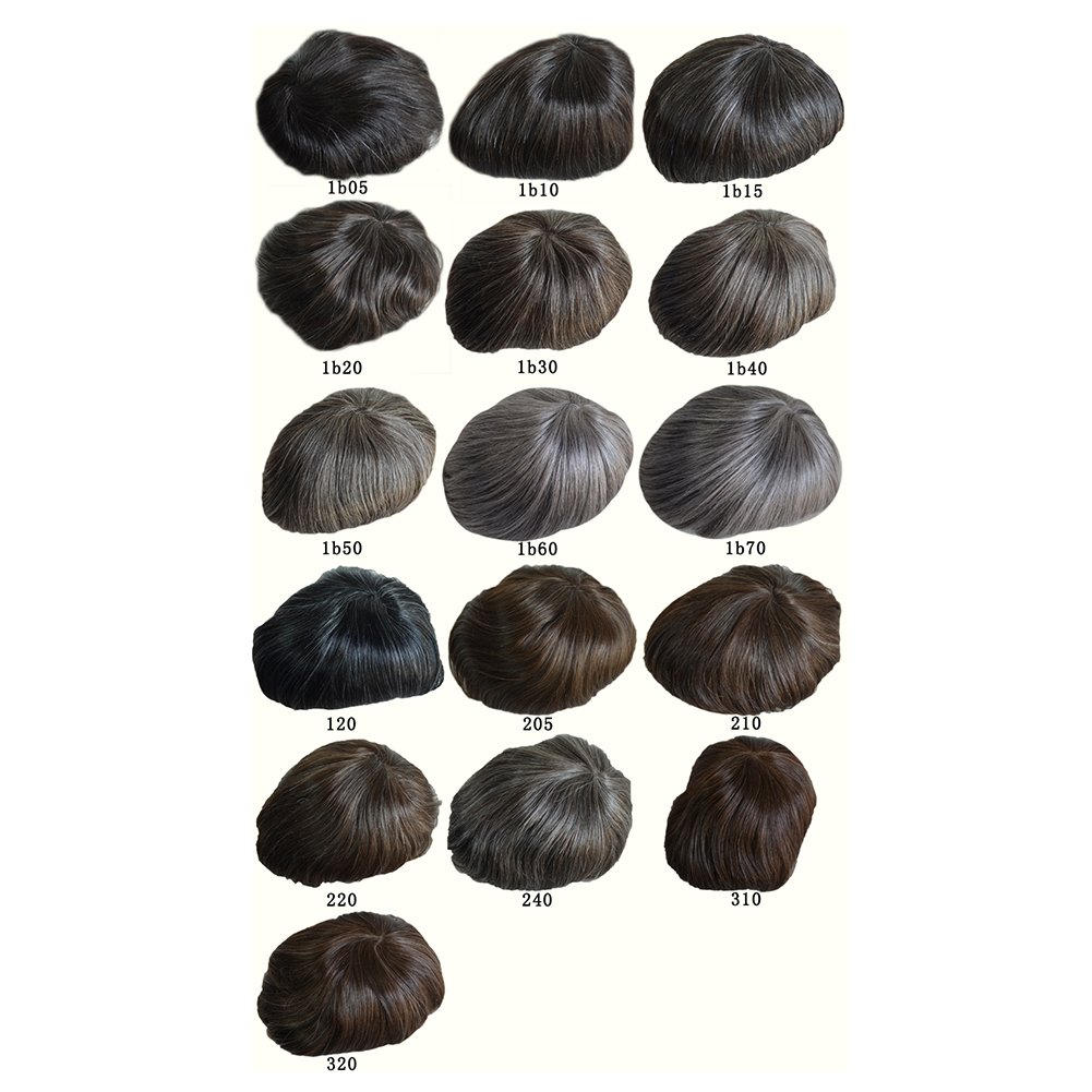 Q6 Base Custom Men's Toupee Hairpiece - 100% Human Indian Hair Replacement System - Darkest Brown with 40% Gray (#240) - Natural Looking Hair Prosthesis for Thinning Hair & Baldness - Perfect for Daily Wear, Work & Special Occasions