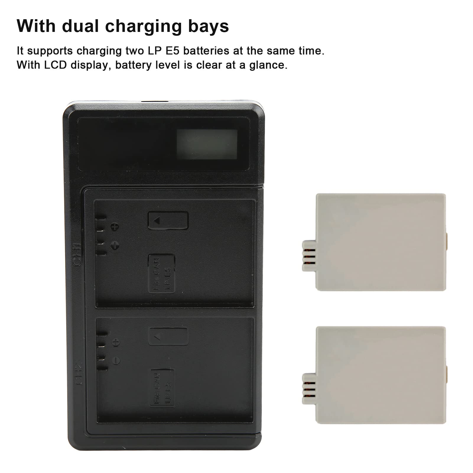Dual Battery Charger for Action Camera with LCD Display - Fast Charging LP-E5 Battery & Dual USB Ports - Perfect for Travel, Vlogging, and Outdoor Photography Accessories