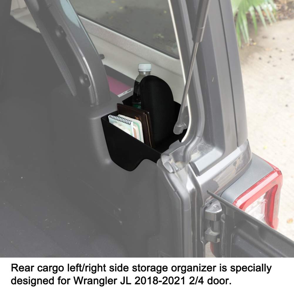 Jeep Wrangler JL JLU 2018-2021 Trunk Organizer & Cargo Storage Bin - Rear Wheel Well Side Tray for Car Interior Accessories | Perfect for Road Trips & Outdoor Adventures
