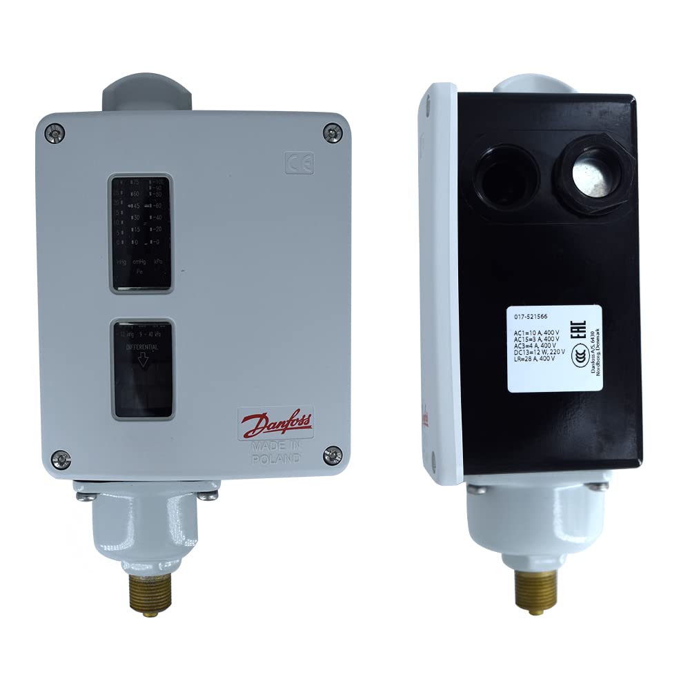 Danfoss RT 121 Low Air Pressure Switch (0.09-0.4 bar) for Refrigeration Compressors, HVAC Systems & Steel Plants - Reliable Protection for Industrial Equipment (Pack of 1)