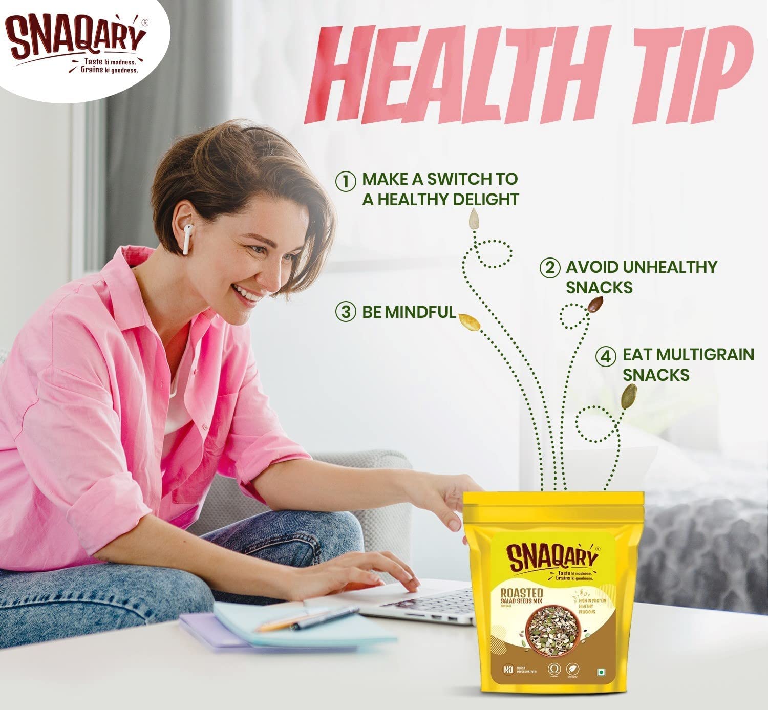 Premium Snaqary Antioxidant Super Seeds (240g) | Healthy Roasted Snacks for Immunity & Weight Loss | High Protein & Fiber Vegan Diet Food | 7-in-1 Salad & Smoothie Topper | Plant-Based, Gluten-Free | Perfect for Yoga, Hiking & Office Snacking