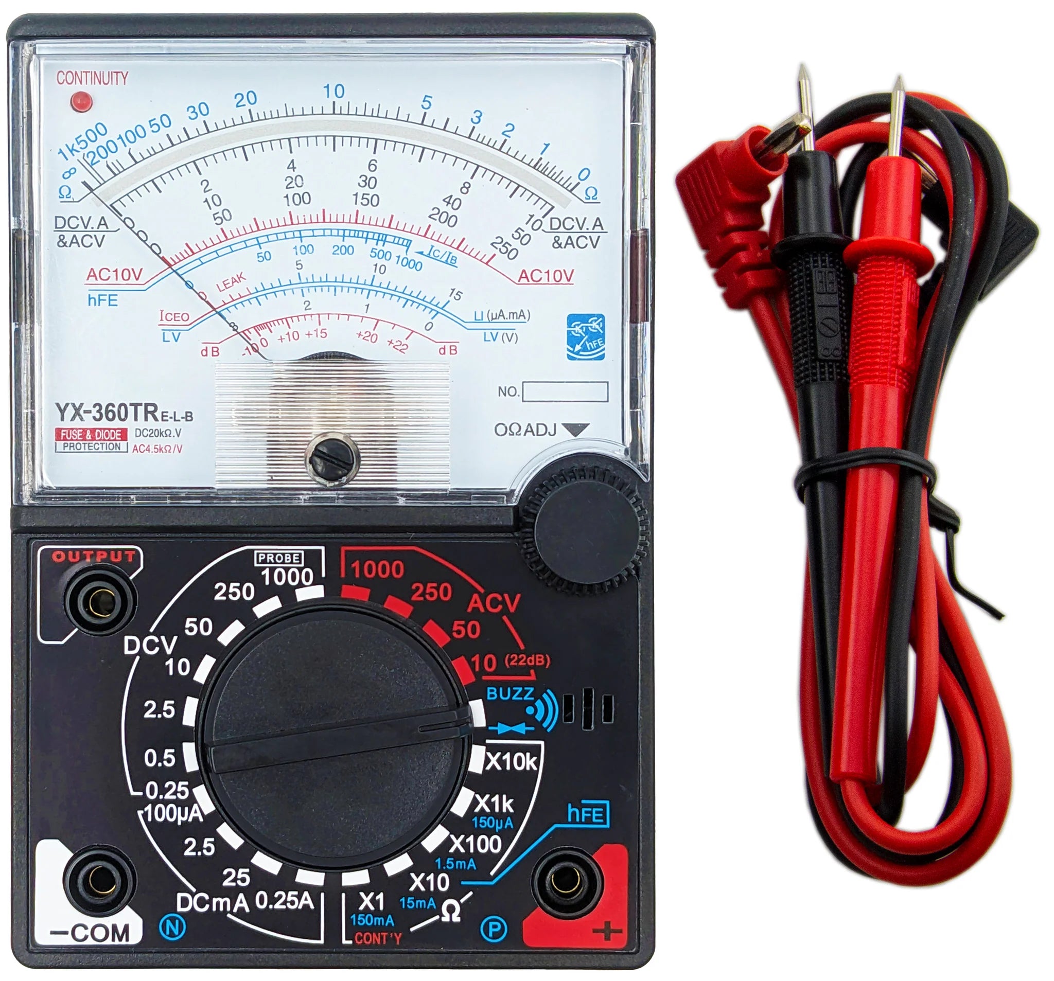 YX 360TRE L B Analog Multimeter with LED Display & Buzzer - Continuity Tester for Electrical Circuits, Includes Test Leads - Perfect for Home DIY, Auto Repair & Electronics Testing
