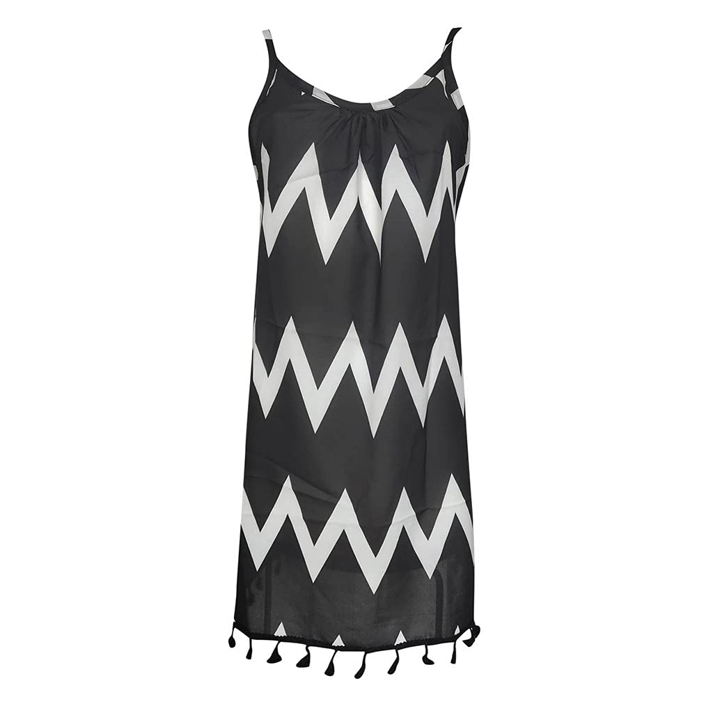 Sexy Sleeveless V-Neck Summer Dress for Women - Flowy Tassel Strap Beach Dress with Bohemian Pattern, Perfect for Vacation, Pool Party & Date Night