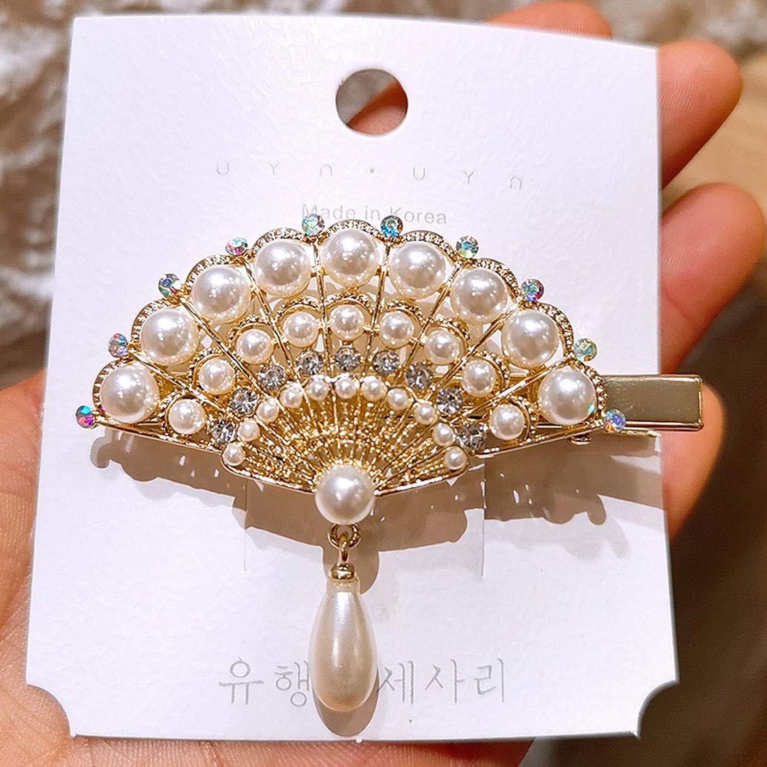 2PCS Elegant Imitation Pearl Hair Clips - Fashion Alloy Crystal Fan-Shaped Duckbill Hairpins for Women | Perfect for Weddings, Parties & Daily Styling
