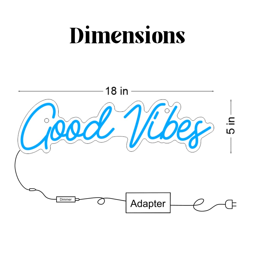 Good Vibes Neon Sign - Dimmable LED Wall Decor for Bedroom, Game Room & Parties | Ice Blue Aesthetic Lighting for Home & Bar Decor | Perfect for Wall Art, Gifts & Special Events
