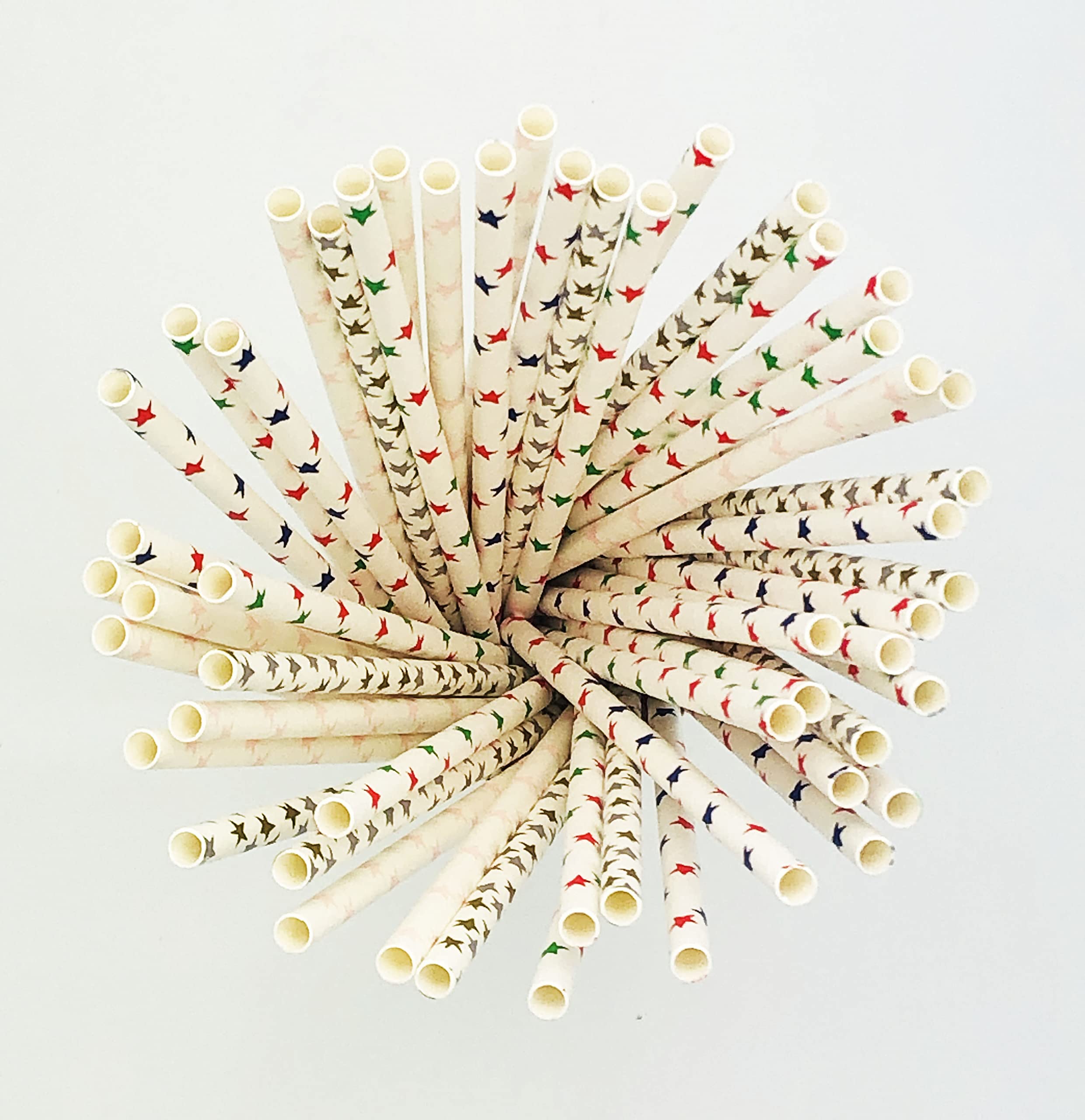 100 Pcs Colorful Disposable Paper Straws - Star & Rainbow Pattern Drinking Straws for Juices, Smoothies, Cocktails, Milkshakes | Eco-Friendly Party Supplies for Birthdays, Weddings & Summer Events (White)