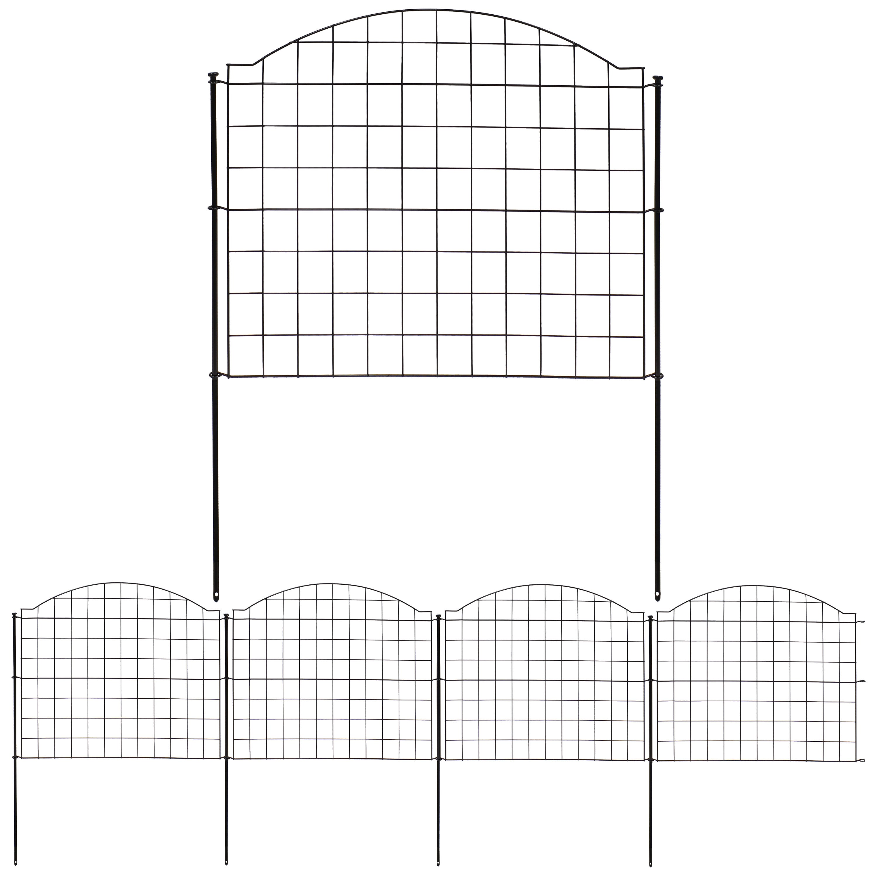 Sunnydaze 5-Piece Arched Grid Steel Decorative Garden Fence Panels - 12.5' Overall Length - Rust-Resistant Outdoor Fencing for Yard, Flower Beds, and Landscape Borders