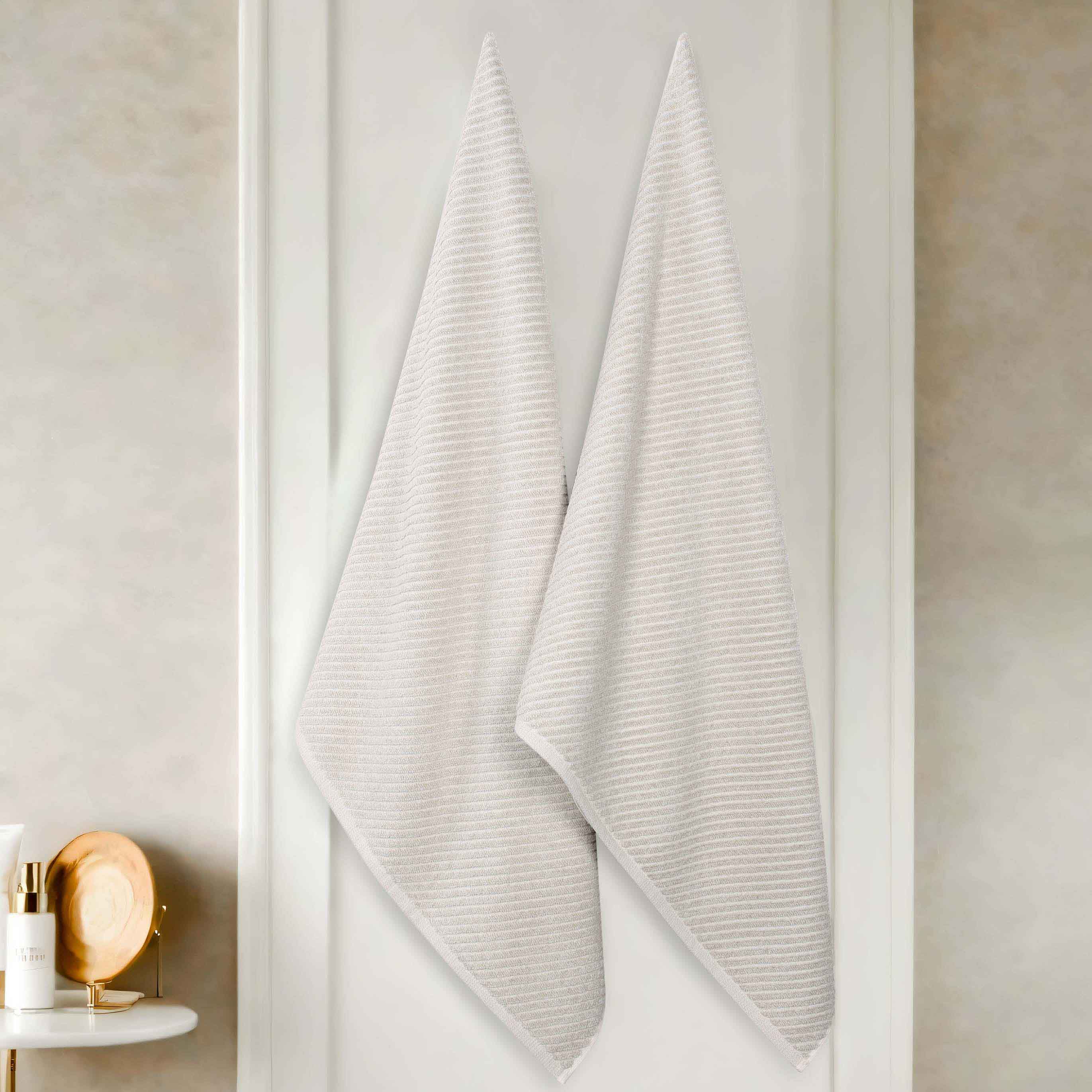Amelia Cotton Blend Diagonal Stripes Bath Towels Set of 2 - Ultra Soft & Absorbent Large Bath Sheets for Spa, Beach & Luxury Bathroom Decor
