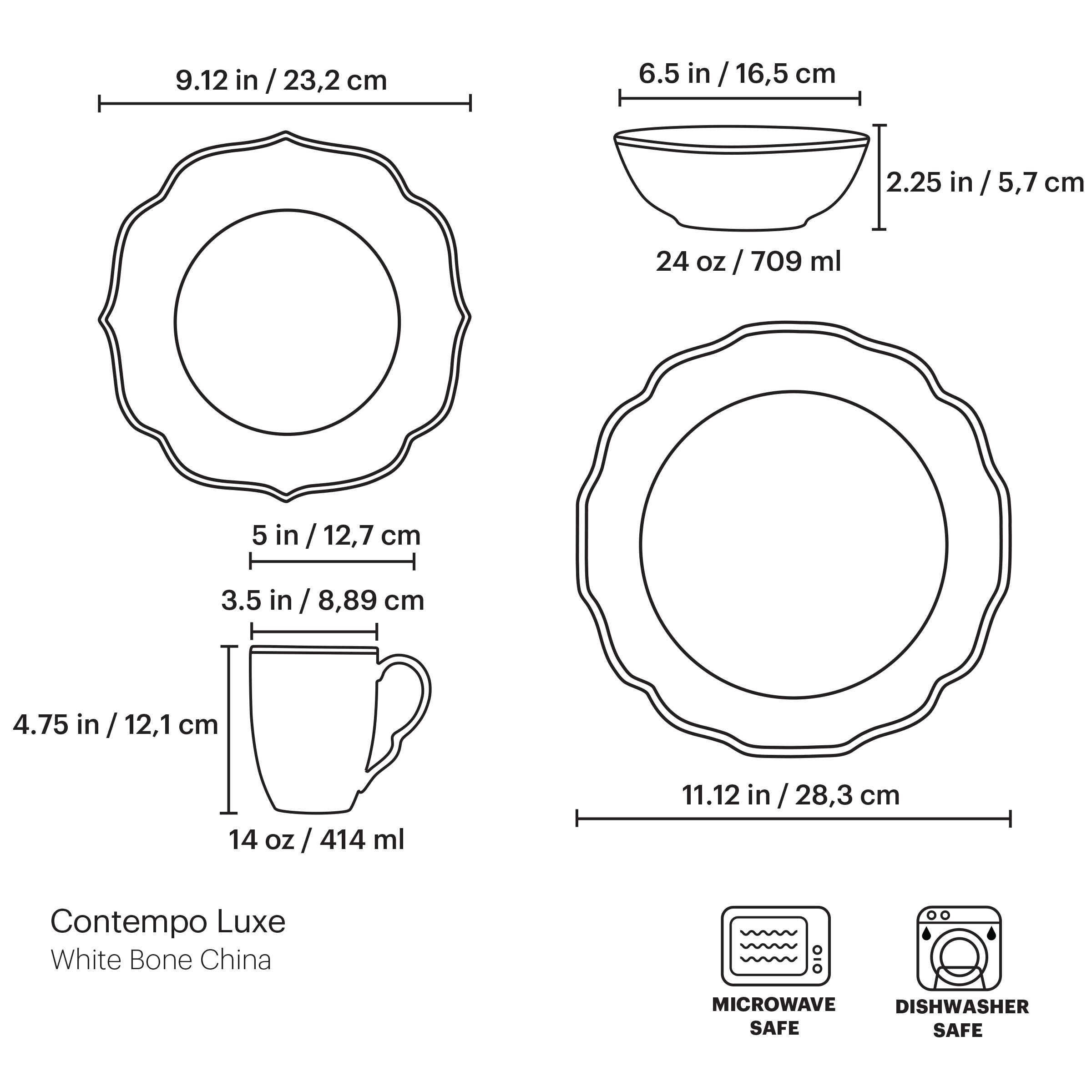 Contempo Luxe 4-Piece Dinnerware Set - Elegant Plates, Bowls & Mugs for Modern Dining | Perfect for Everyday Use, Dinner Parties & Gift Giving