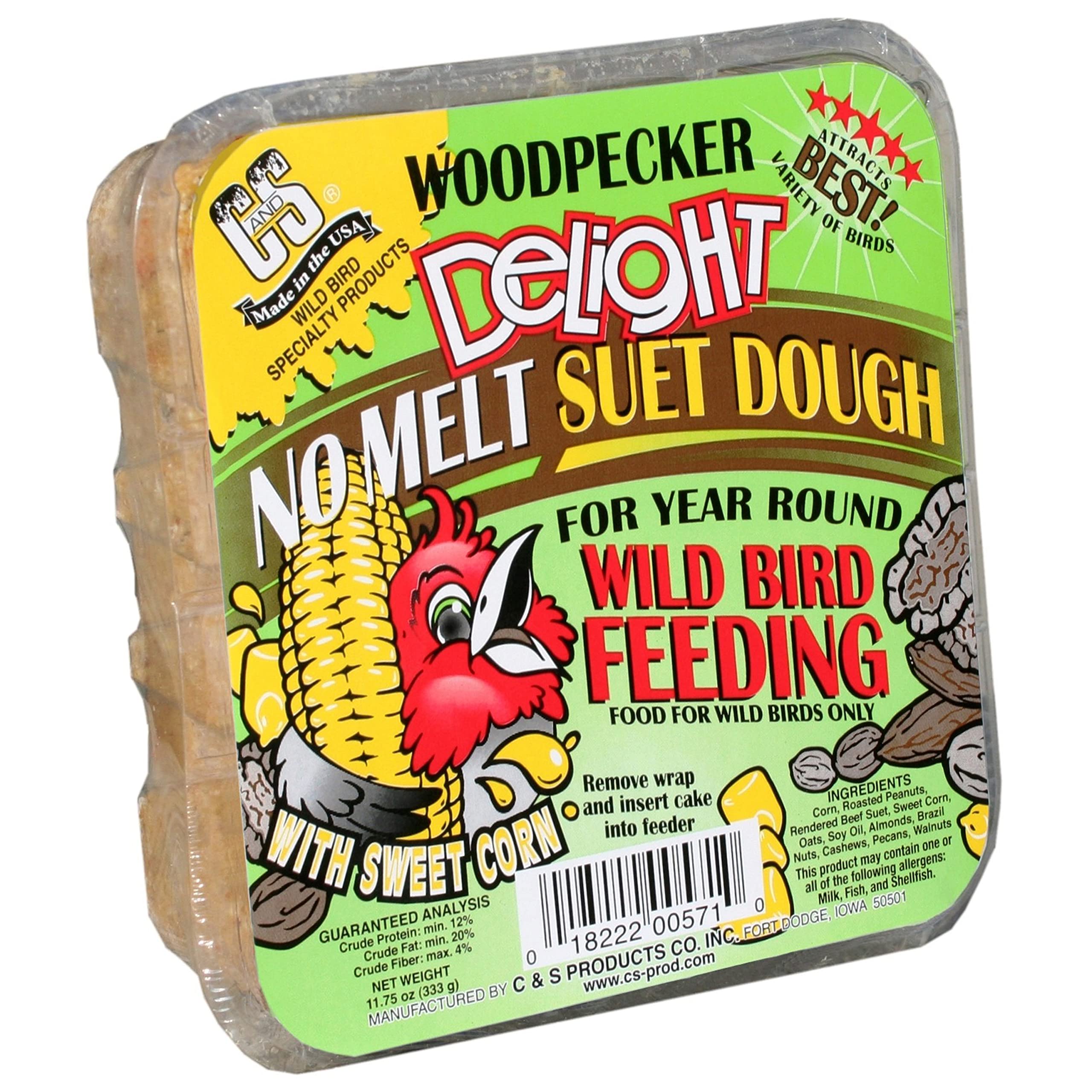 Premium C&S Woodpecker Delight No-Melt Suet Dough - High Energy Wild Bird Food for Woodpeckers, Nuthatches & Songbirds - Perfect for Backyard Bird Feeders in Winter & Cold Weather