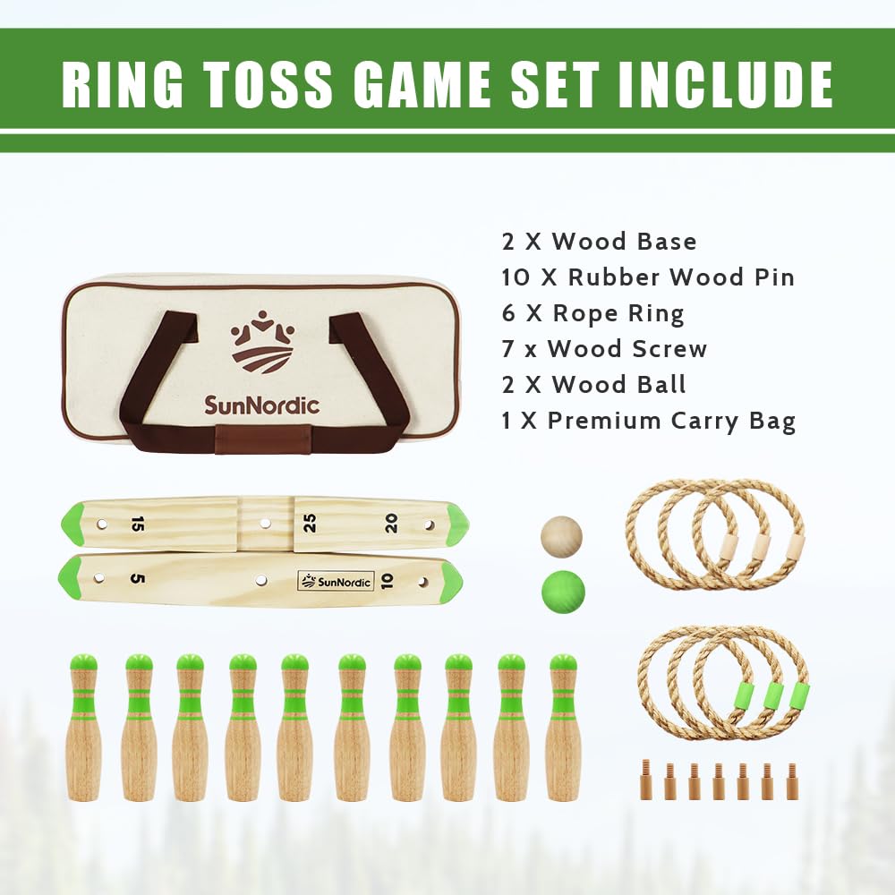 Premium Wooden Ring Toss Game Set - Outdoor Backyard & Beach Tossing Game with 6 Rings & Carrying Bag - Fun Lawn Games for Kids, Adults & Family - Perfect for Camping, Picnics, BBQs and Parties