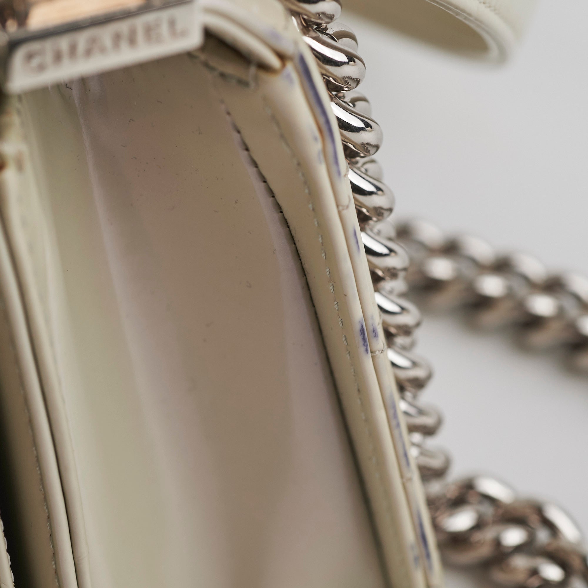 Chanel Boy Old Medium Iridescent Light Grey Leather Shoulder Bag - Luxury Designer Handbag for Women, Perfect for Evening Parties & Special Occasions