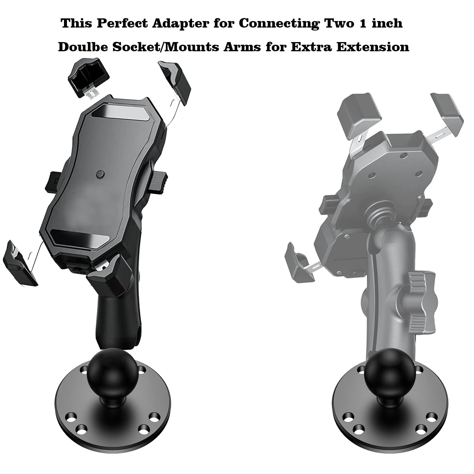 1 Inch Motorcycle Ball Mount - Universal Handlebar Phone Navigation Holder & 360 Sports Camera Bracket - Compatible with GoPro, Smartphones - Perfect for Adventure Riding, Vlogging & Road Trips (1pc)