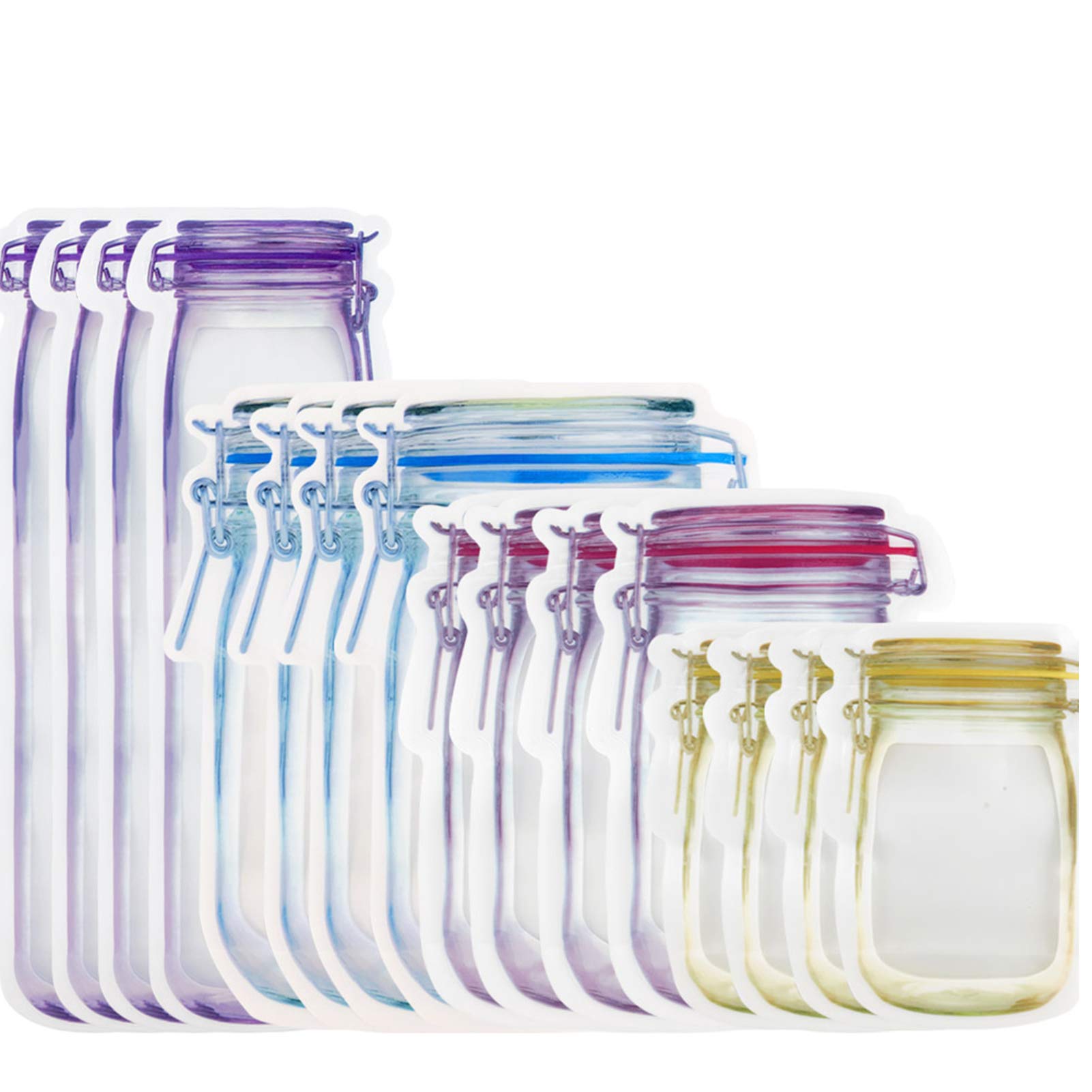 16-Piece Reusable Mason Jar Zipper Bags - Airtight Food Storage Containers for Snacks, Sandwiches & Meal Prep | Leakproof Seal Bags for Travel, Camping, Kids Lunch & On-the-Go Convenience | BPA-Free Plastic Storage Solution