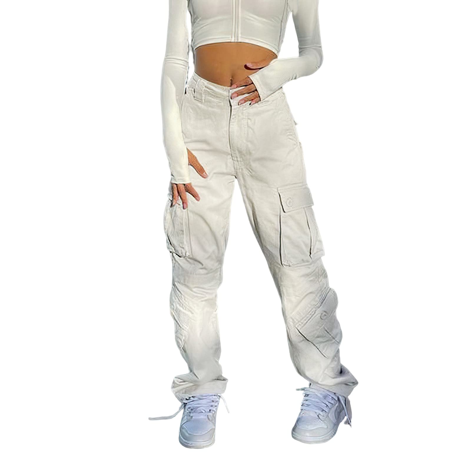 High Waisted Cargo Jeans for Women - Straight Wide Leg Y2K Streetwear Pants | Baggy Boyfriend Denim with Multiple Pockets | Perfect for Casual Outfits, Street Style & 90s Fashion