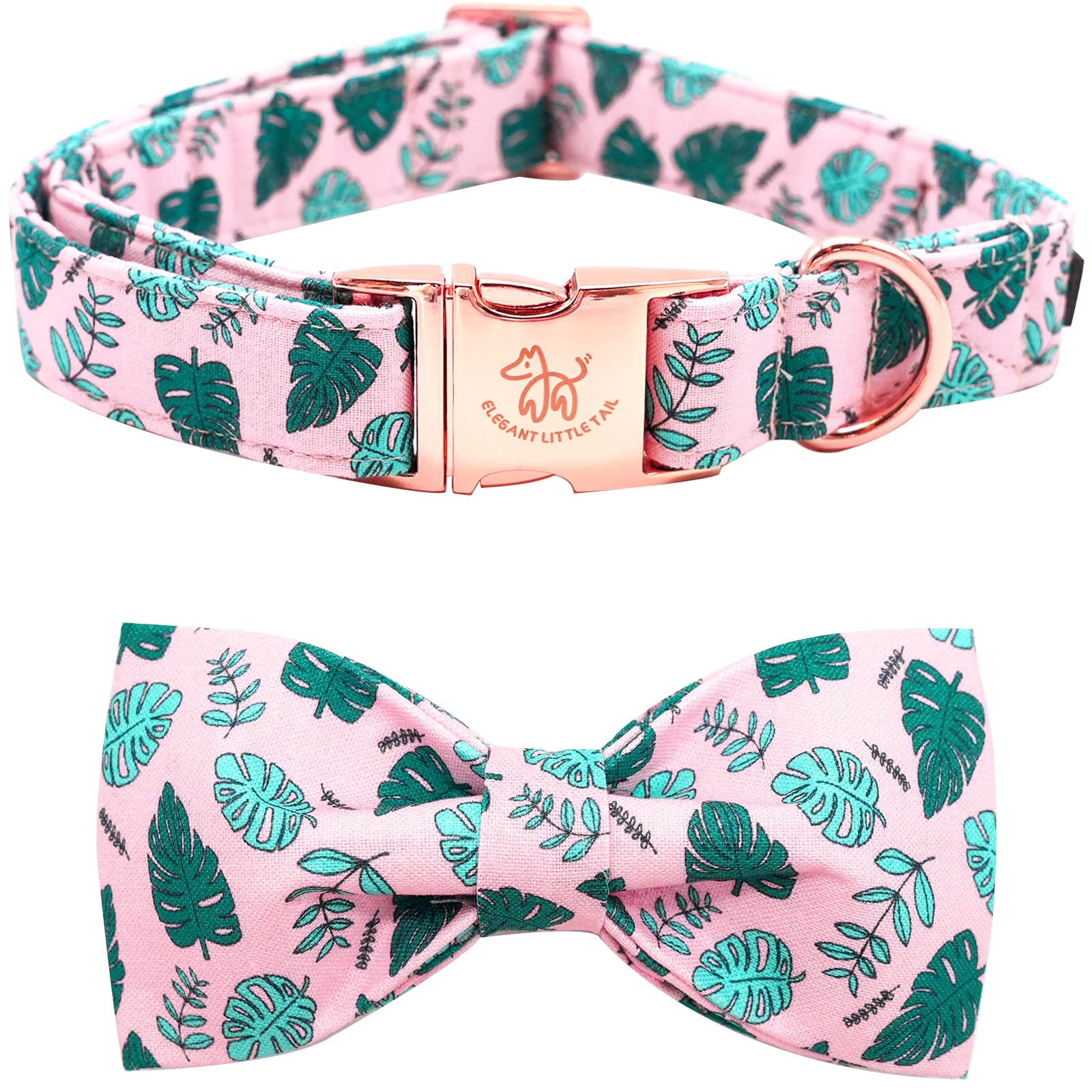 Elegant Pink Bandana Leaf Dog Collar with Bow - Adjustable Soft Pet Collar for Small Medium Large Dogs | Perfect for Daily Walks, Pet Photos & Special Occasions